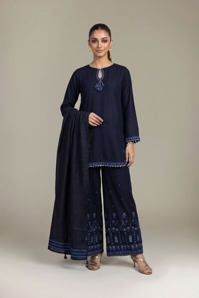 Embroidered | Raw Silk | Navy Embroidered Pants | GBP 35.00