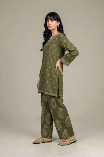 Printed | Light Khaddar | Olive Floral Shalwar | GBP 30.00