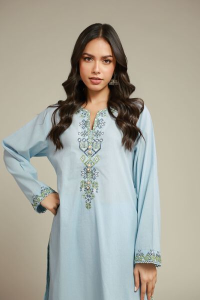 Embroidered | Cambric | Blue 2-Piece Tailored | GBP 40.00