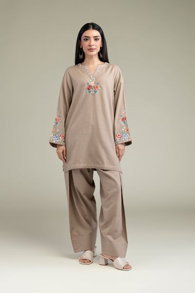 Dyed | Cotton Dobby | Beige Solid Pants | GBP 25.00