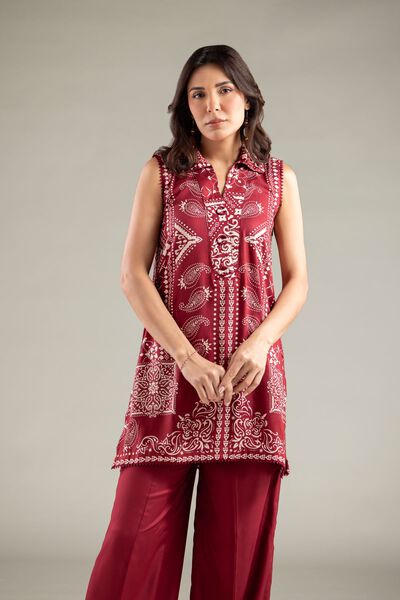 Printed | Viscose | Sleeveless Wing-Collar Kurta | GBP 30.00