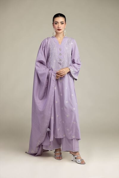 Embroidered | Raw Silk | Solid Lavender Pants | GBP 25.00