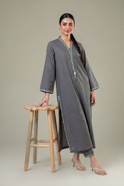 Embroidered | Light Khaddar | Longline V-Neck Kurta | GBP 30.00