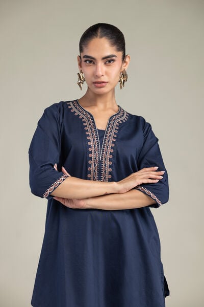 Embroidered | Cambric | Cambric Navy Kurta | GBP 30.00
