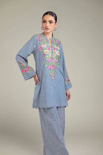 Embroidered | Cambric | Blue Floral Kurta | GBP 25.00