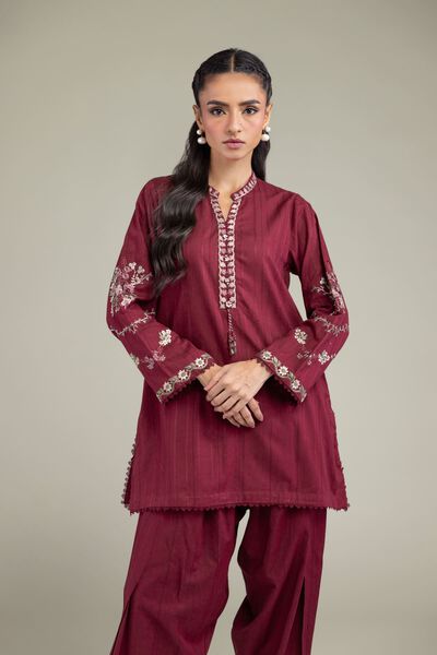 Embroidered | Textured Cotton | Floral Short Kurta | GBP 35.00