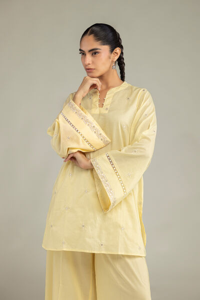 Embroidered | Cambric | Yellow Cambric Kurta | GBP 10.50