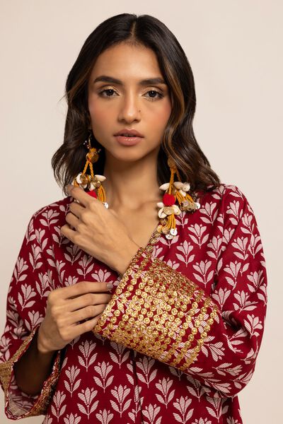 Kurta | Embroidered, RED, hi-res