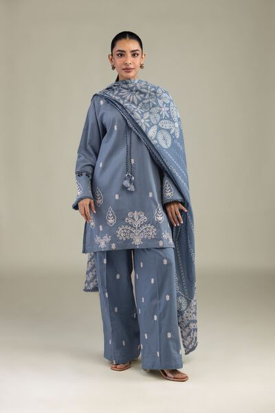 Textured Cotton | Embroidered | Blue Embroidered Pants | GBP 30.00