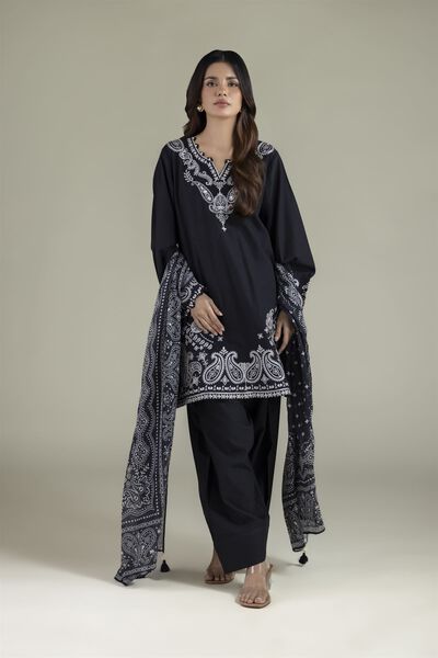 Embroidered | Cotton Dobby | Black Tailored Set | GBP 70.00