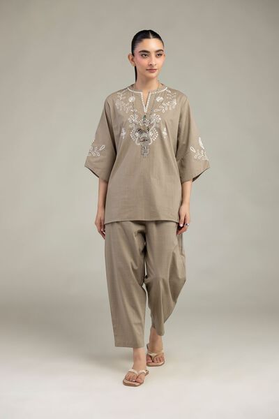 Embroidered | Textured Cotton | Textured Cotton Trousers | GBP 14.00