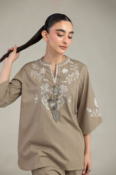 Embroidered | Textured Cotton | V-Neck Floral Shirt | GBP 21.00