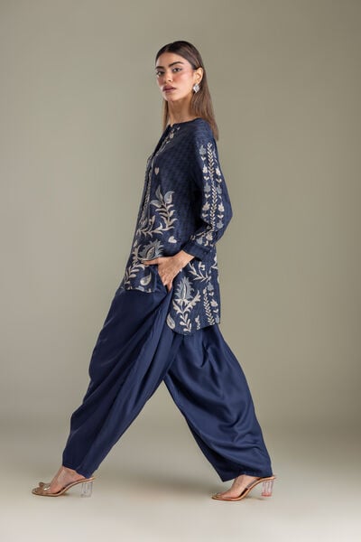 Printed | Viscose Crepe | Navy Solid Pants | GBP 25.00