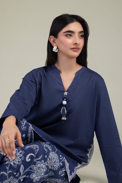 Embroidered | Cambric | Short Navy Kurta | GBP 30.00