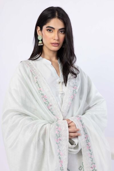 Embroidered | Cotton Net YD with White/Black Warp | Dupatta | GBP 25.00