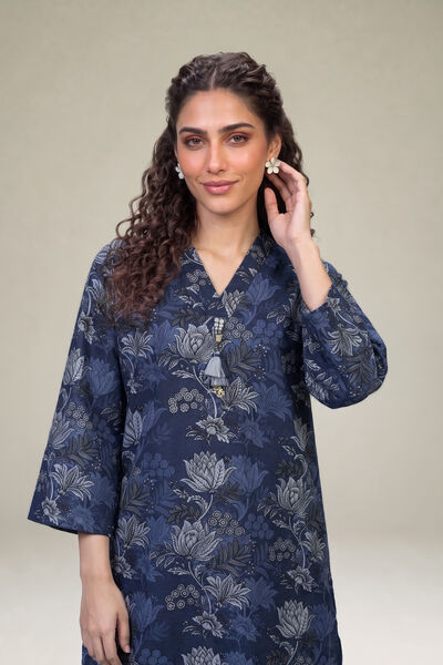 Printed | Light Khaddar | Floral Navy Kurta | GBP 30.00