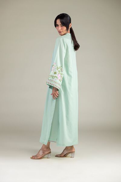 Embroidered | Cotton Dobby | Mint Cotton Pants | GBP 25.00