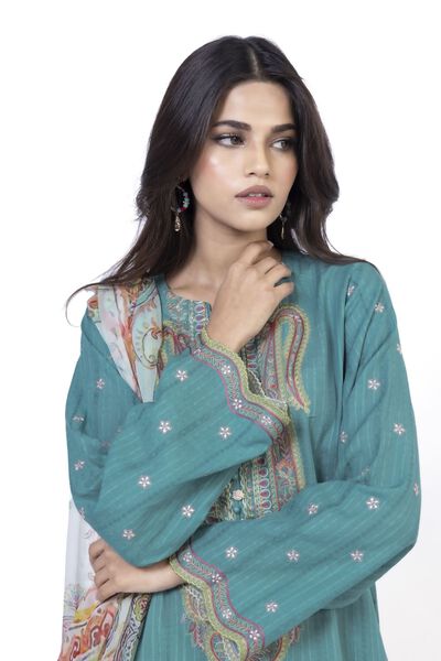 Embroidered | Textured Cotton | Tailored 3 Piece | GBP 30.00