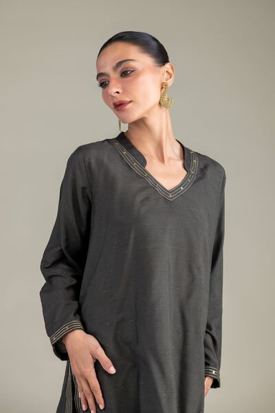 Dyed | Mesuri Silk | V-Neck Longline Kurta | GBP 9.00