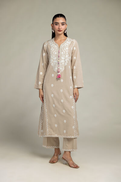 Embroidered | Raw Silk | Beige Silk Pants | GBP 20.00