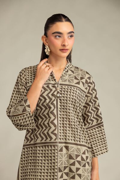 Printed | Cambric | Beige V-Neck Kurta | GBP 9.00