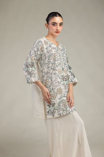 Embroidered | Raw Silk | Short Floral Kurta | GBP 45.00