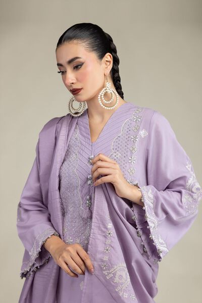 Embroidered | Polyester Silk | Silk Lavender Dupatta | GBP 35.00