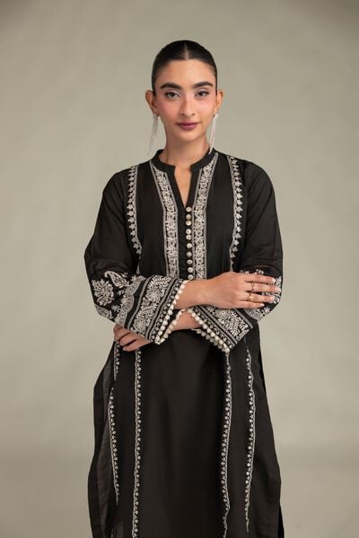 Printed | Raw Silk | Long Black Kurta | GBP 45.00