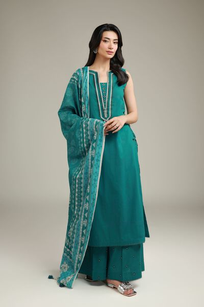 Embroidered | Cambric | Teal Cambric Pants | GBP 30.00