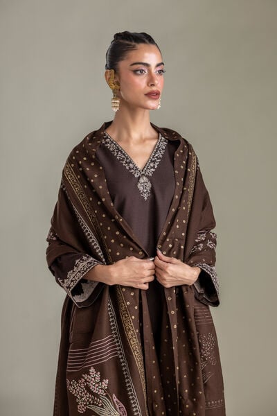 Embroidered | Rashmina Acrylic | Brown Floral Shawl | GBP 30.00
