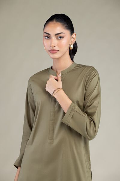Dyed | Cotton Viscose | Solid Olive Kurta | GBP 9.00
