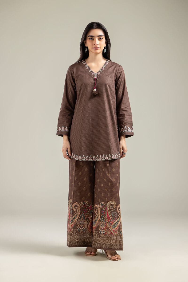 Embroidered | Mesuri | Brown V-Neck Kurta | GBP 25.00