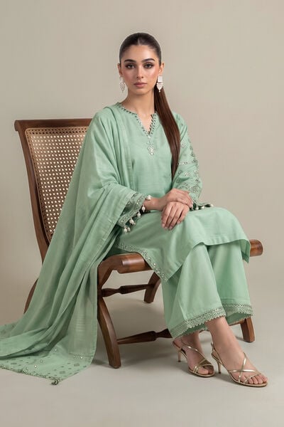 Embroidered | Polyester Silk | Mint Silk Dupatta | GBP 35.00