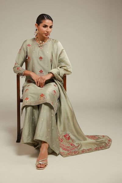 Embroidered | Raw Silk | 3 Piece Co-ord Set | GBP 120.00