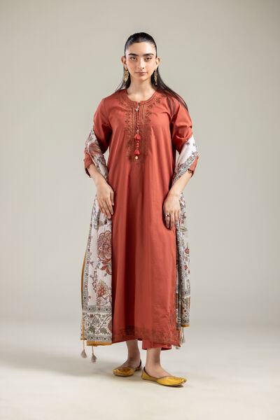 Embroidered |Cotton Dobby | Solid Longline Kurta | GBP 40.00