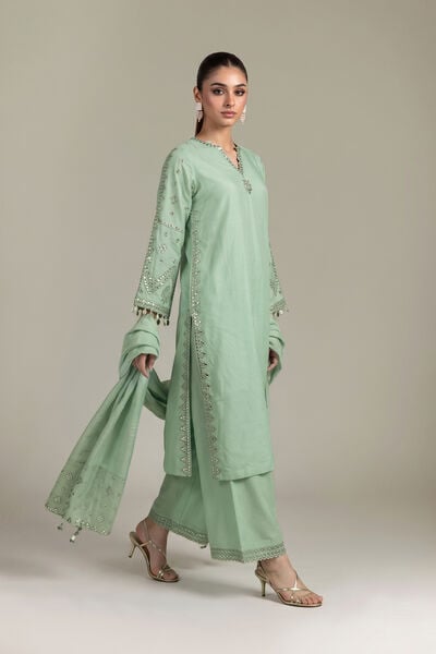 Embroidered | Raw Silk | Mint Silk Pants | GBP 35.00
