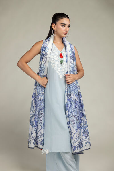 Embroidered | Raw Silk | Sleeveless V-Neck Kurta | GBP 45.00