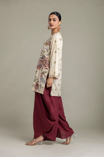 Embroidered | Raw Silk | Maroon Silk Pants | GBP 30.00