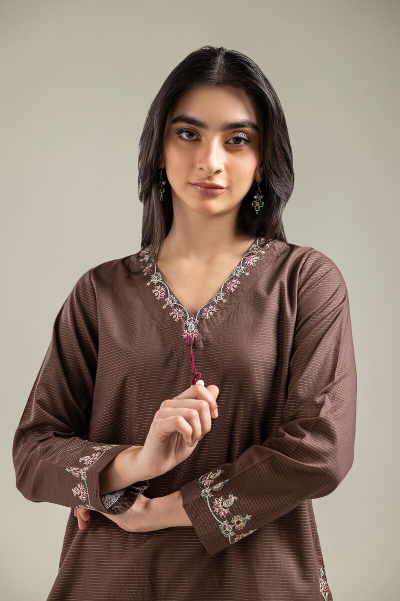 Embroidered | Mesuri | Brown V-Neck Kurta | GBP 25.00