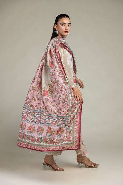 Embroidered  | Polyester Silk | Pink Floral Dupatta | GBP 20.00