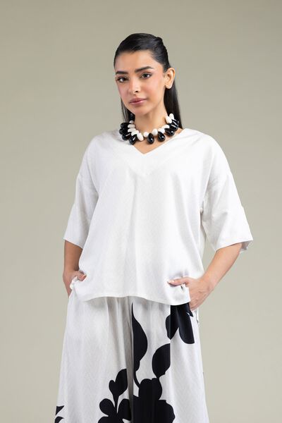 Printed | Viscose Crepe | White V-Neck Shirt | GBP 25.00