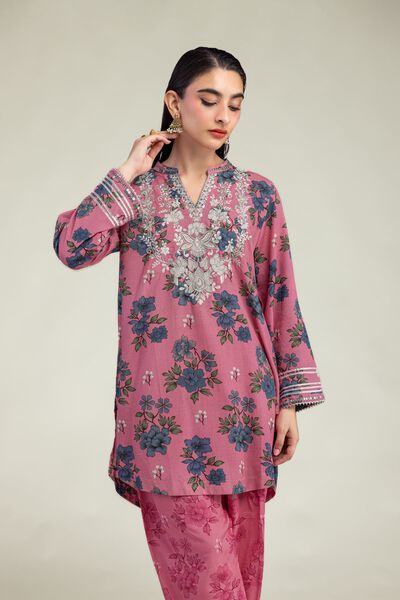 Embroidered | Raw Silk | Floral V-Neck Kurta | GBP 30.00