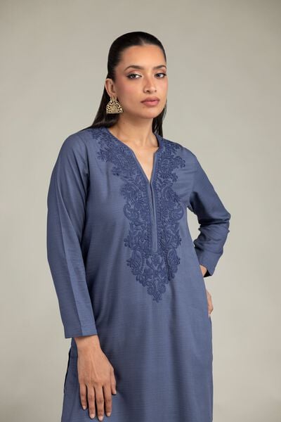 Dyed | Raw Silk | Longline V-Neck Kurta | GBP 30.00
