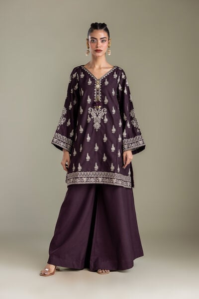 Embroidered | Heavy Blended Viscose | Purple Solid Pants | GBP 30.00