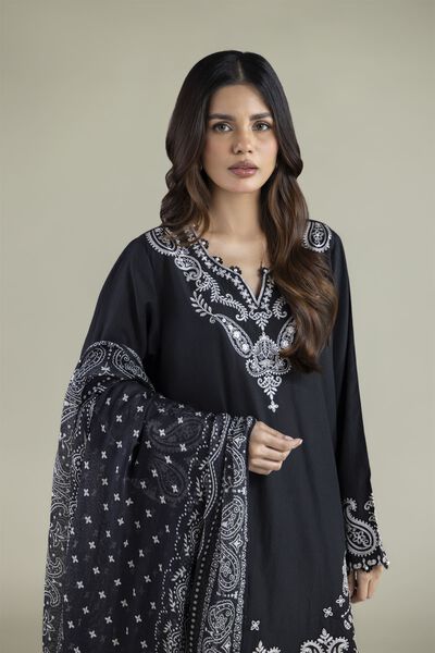 Embroidered | Cotton Dobby | Black Tailored Set | GBP 70.00