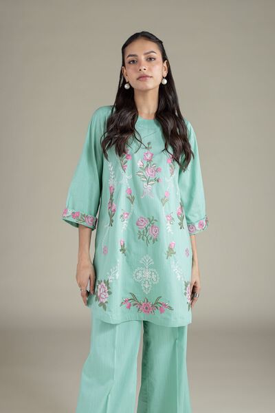 Embroidered | Textured Cambric | Floral Threadwork Kurta | GBP 35.00