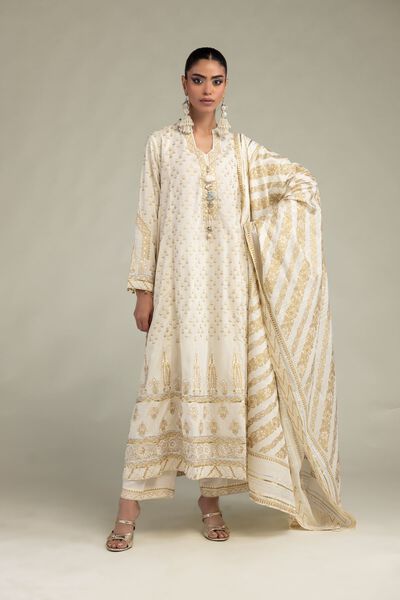 Printed | Raw Silk | 3-Piece Co-ord Set | GBP 130.00