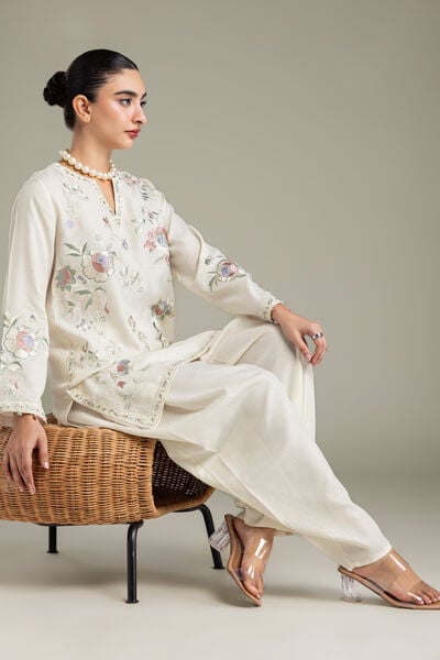 Embroidered | Raw Silk | Off-White Silk Kurta | GBP 60.00