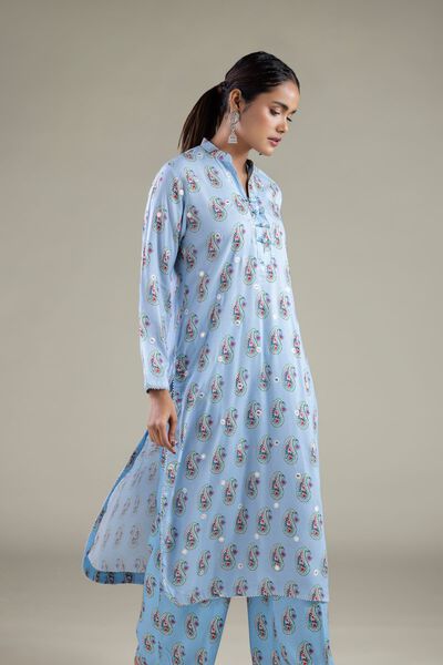 Embroidered | Viscose | Paisley Band Collar Kurta | GBP 25.00