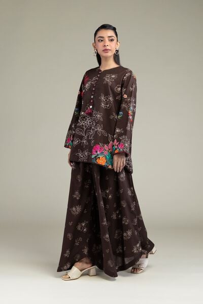 Printed | Cotton Dobby | Floral Brown Pants | GBP 25.00